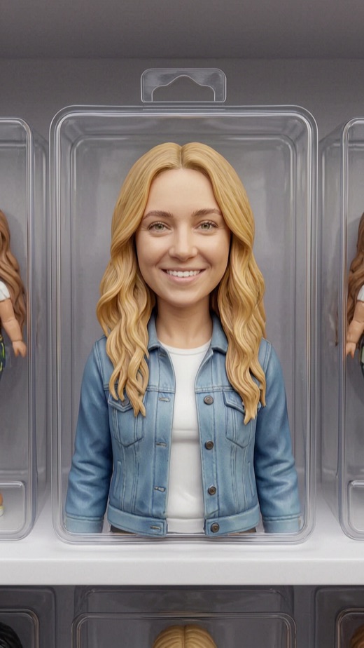 The same woman as a boxed action figure